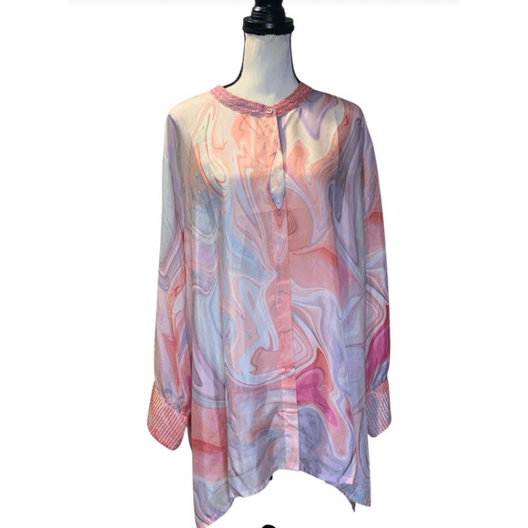 Johnny Was Silk Top Pink Multi Boho Tunic - Picture 12 of 13